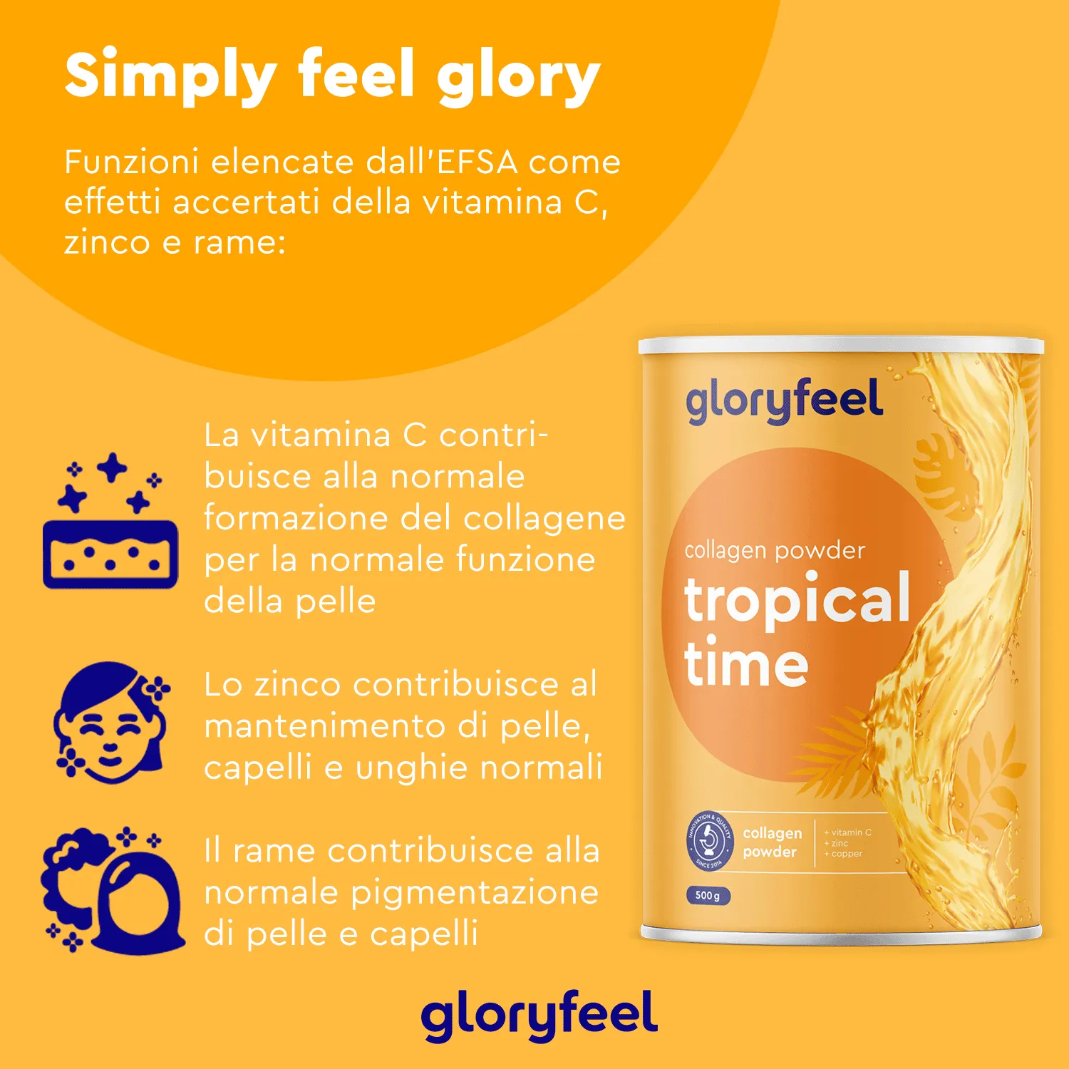 gloryfeel Tropical Time collagene in polvere gusto tropicale senza glutine