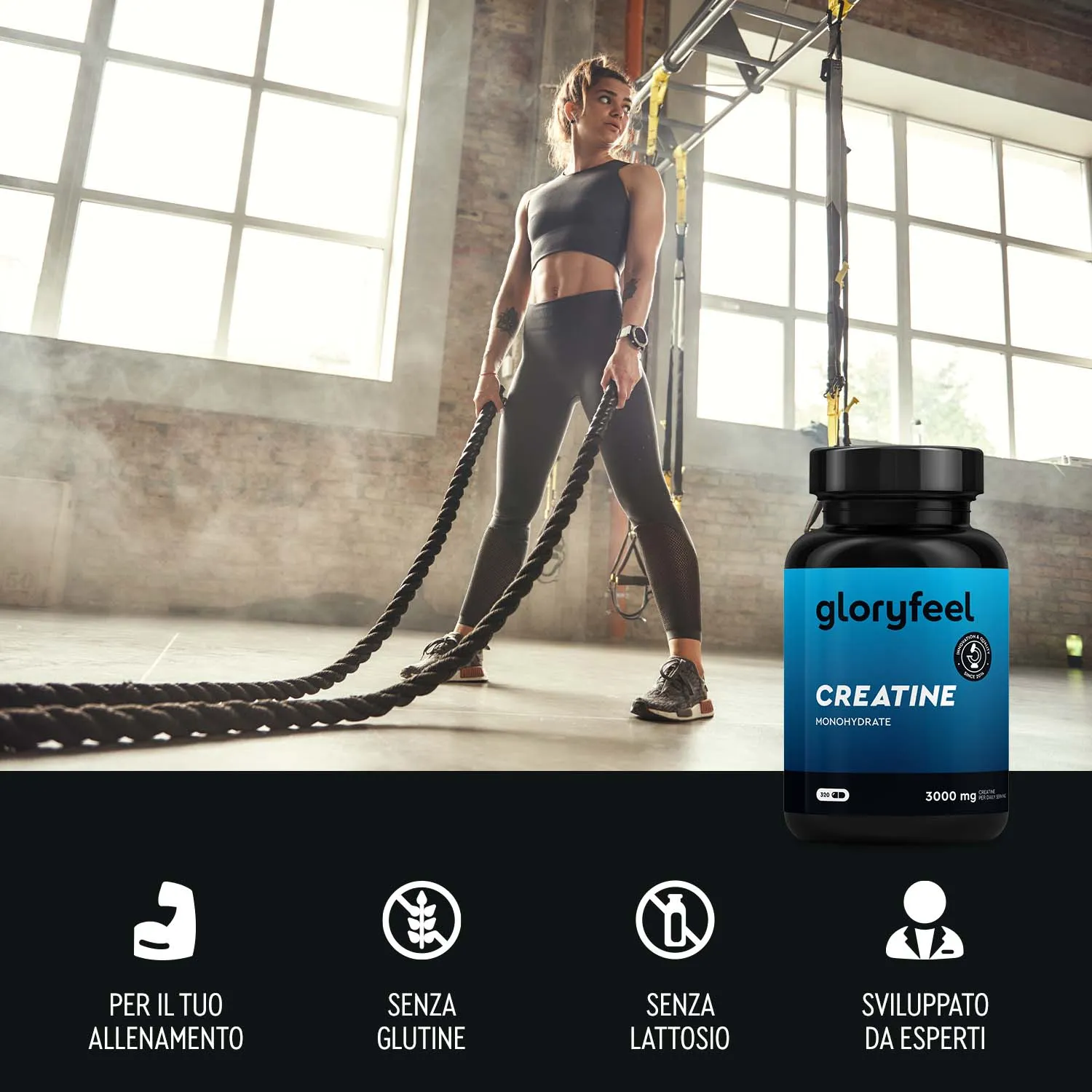 Gloryfeel Creatina 3000mg capsule monoidrato vegane
