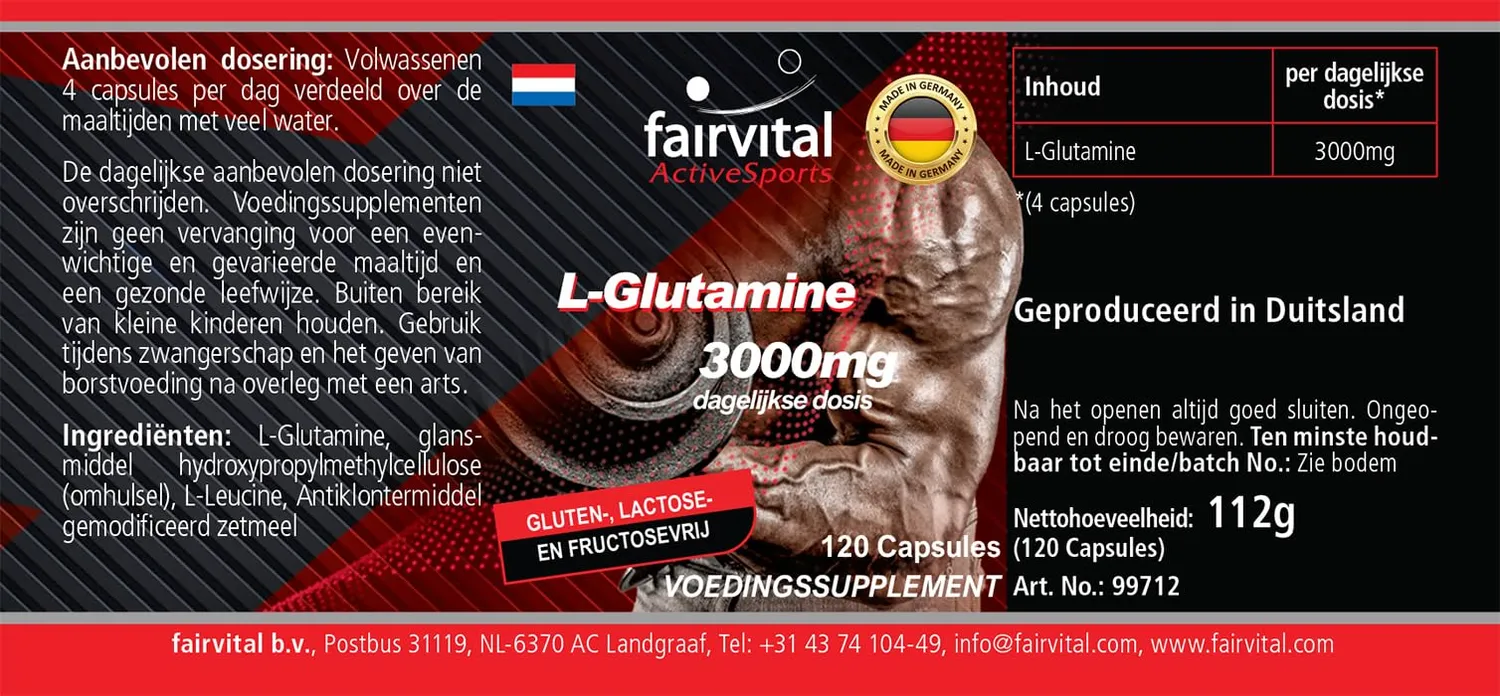 Fairvital L-Glutammina 3000 mg capsule 120 alto dosaggio vegano