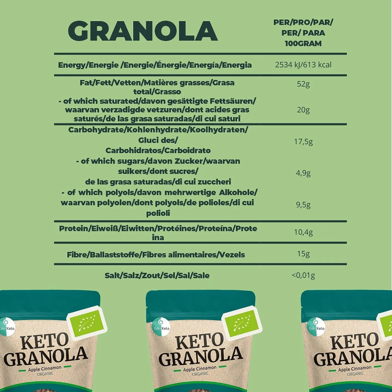 Go-Keto Bio Granola Muesli Keto Mela Cannella 290 g