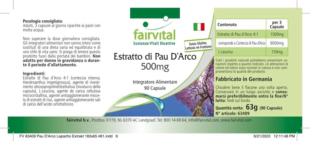 fairvital Lapacho estratto 500 mg 90 capsule Pau D’Arco