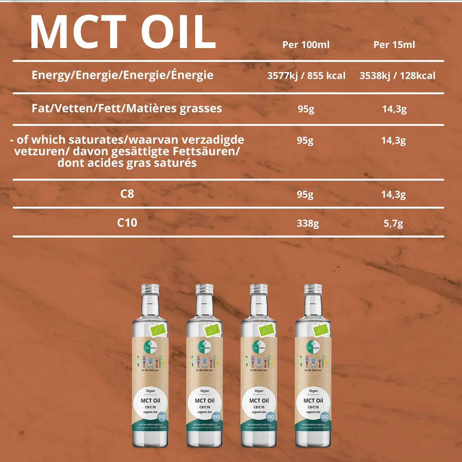 Go-Keto Olio MCT Bio C8 C10 500 ml cocco keto vegano
