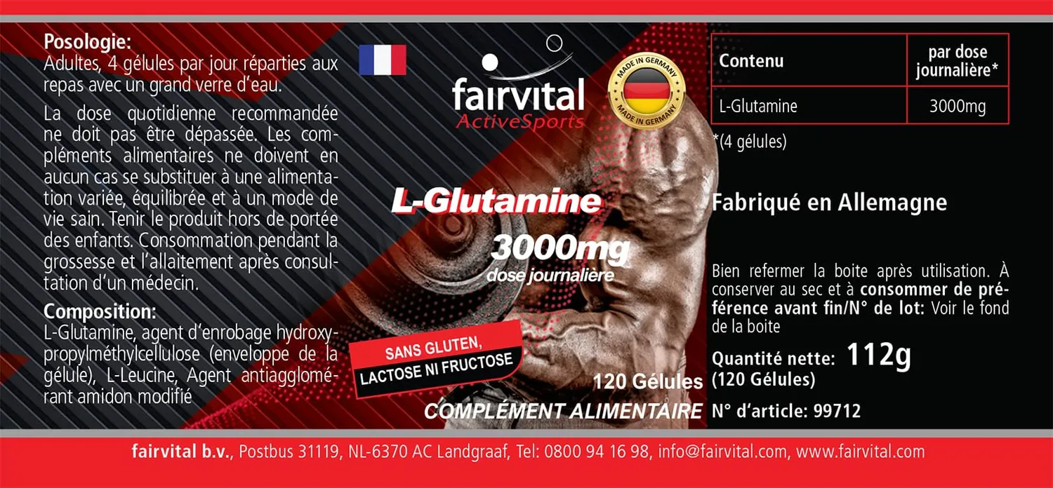 Fairvital L-Glutammina 3000 mg capsule 120 alto dosaggio vegano