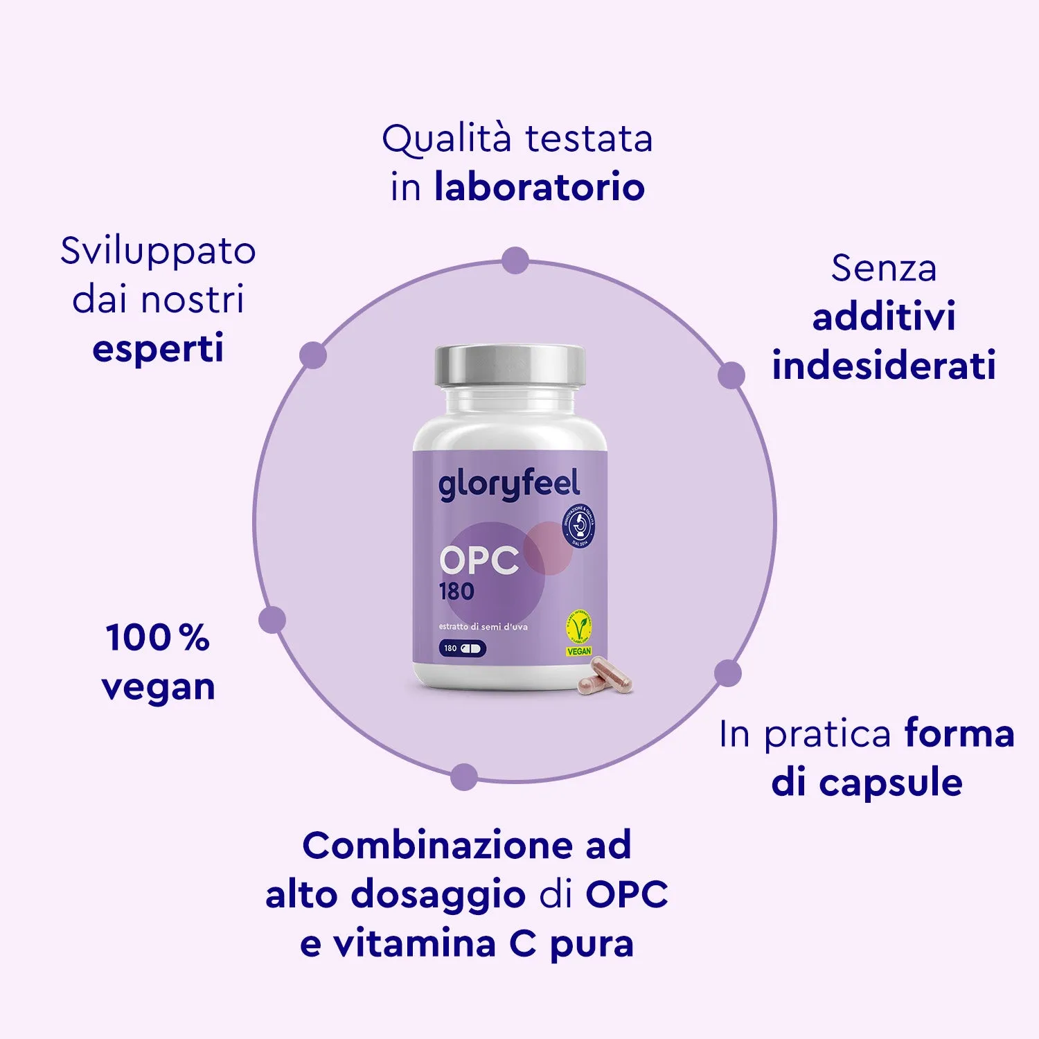 gloryfeel OPC 180 capsule 1000 mg con vitamina C