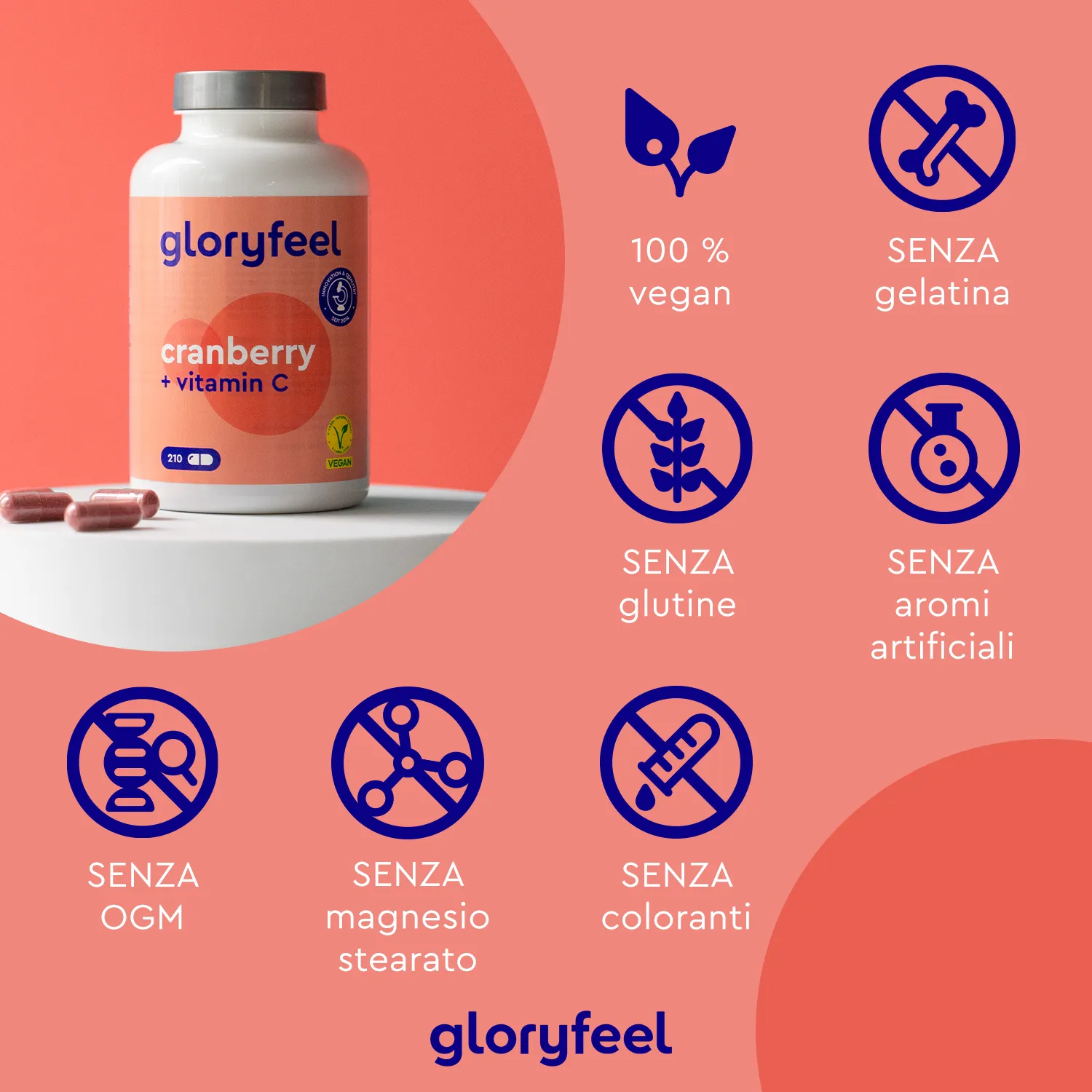 gloryfeel Cranberry + Vitamina C Capsule 210 pezzi Vie Urinarie