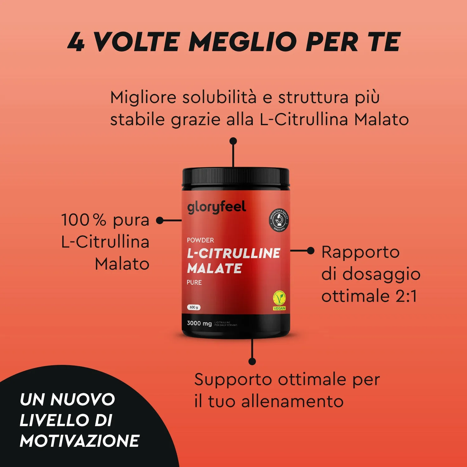 gloryfeel L-Citrullina in Polvere Malato senza glutine