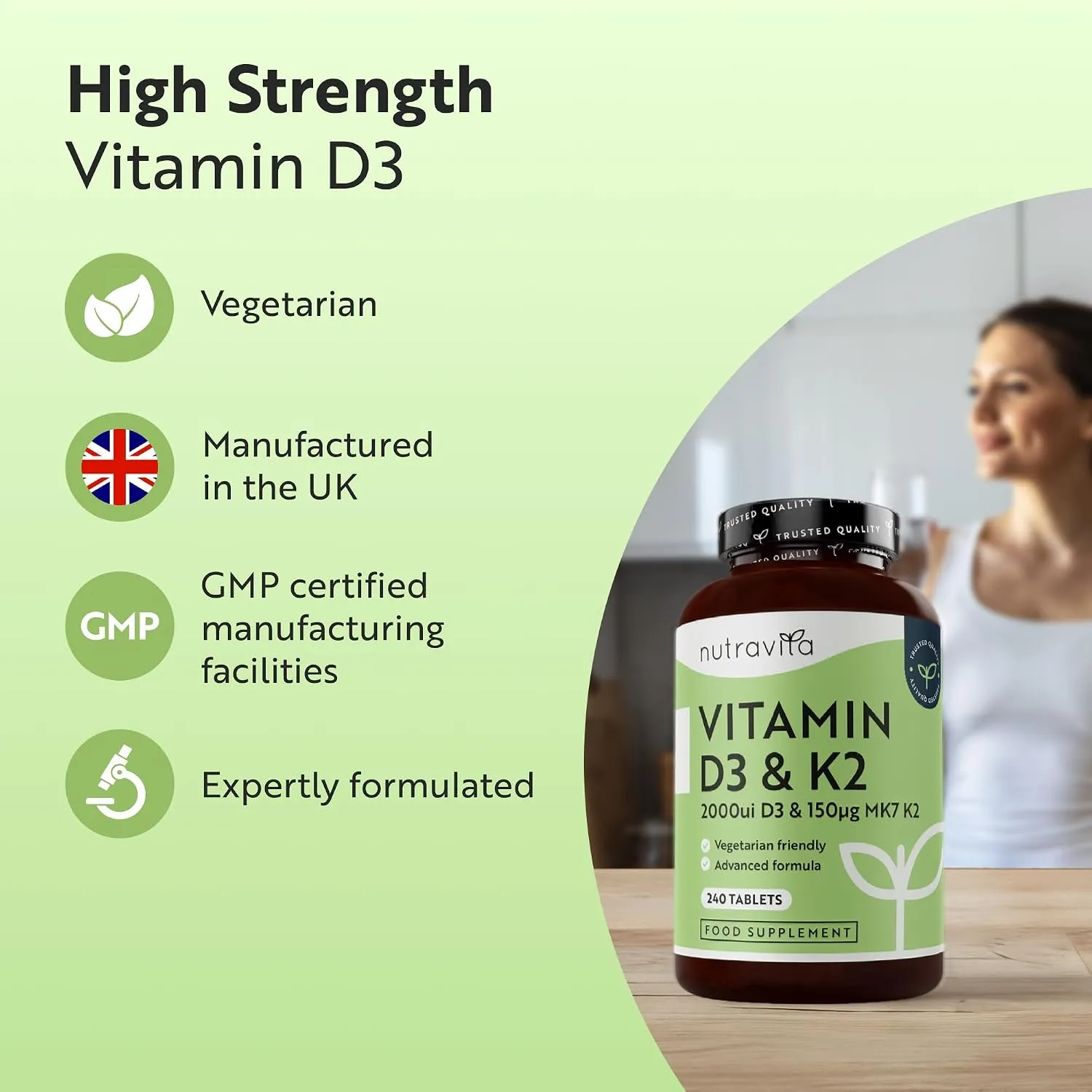 Nutravita Vitamina D3 2000 UI e K2 150 µg MK7 integratore 240 compresse ossa