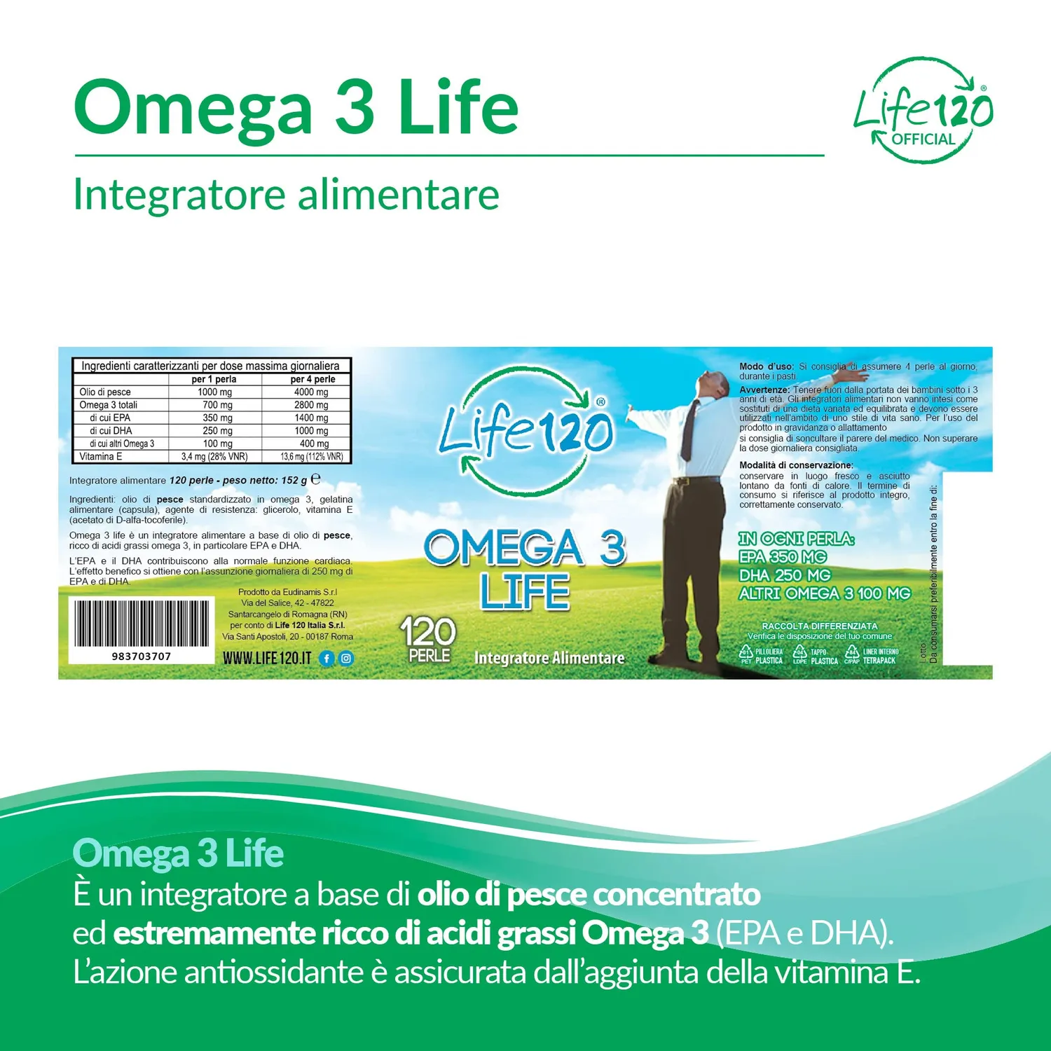 Life 120 Omega 3 Life integratore 120 perle EPA DHA