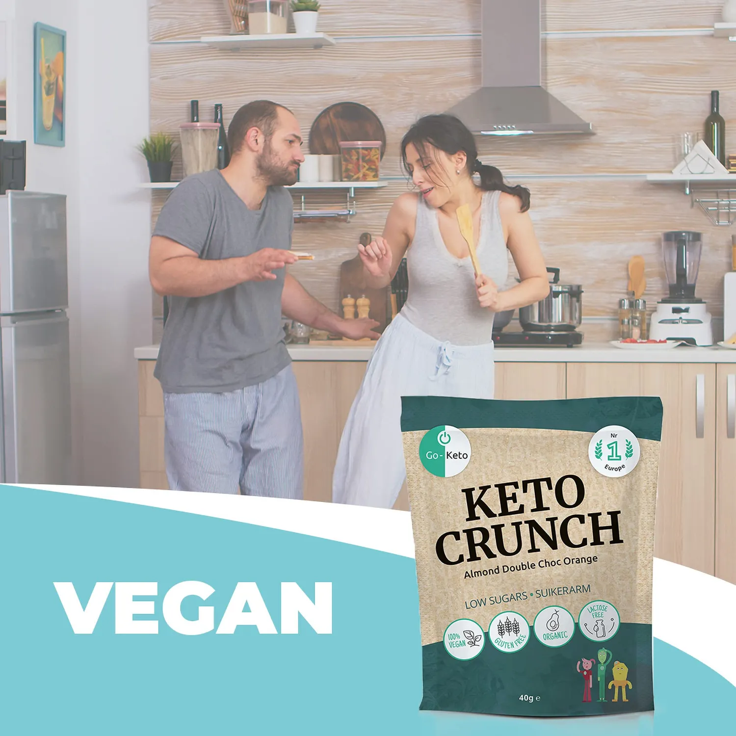 Go-Keto Crunch Almond Double Choc snack 10x40g vegano
