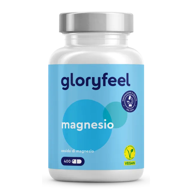 gloryfeel Magnesio Ossido 400 capsule vegane 200 mg scorta 6 mesi