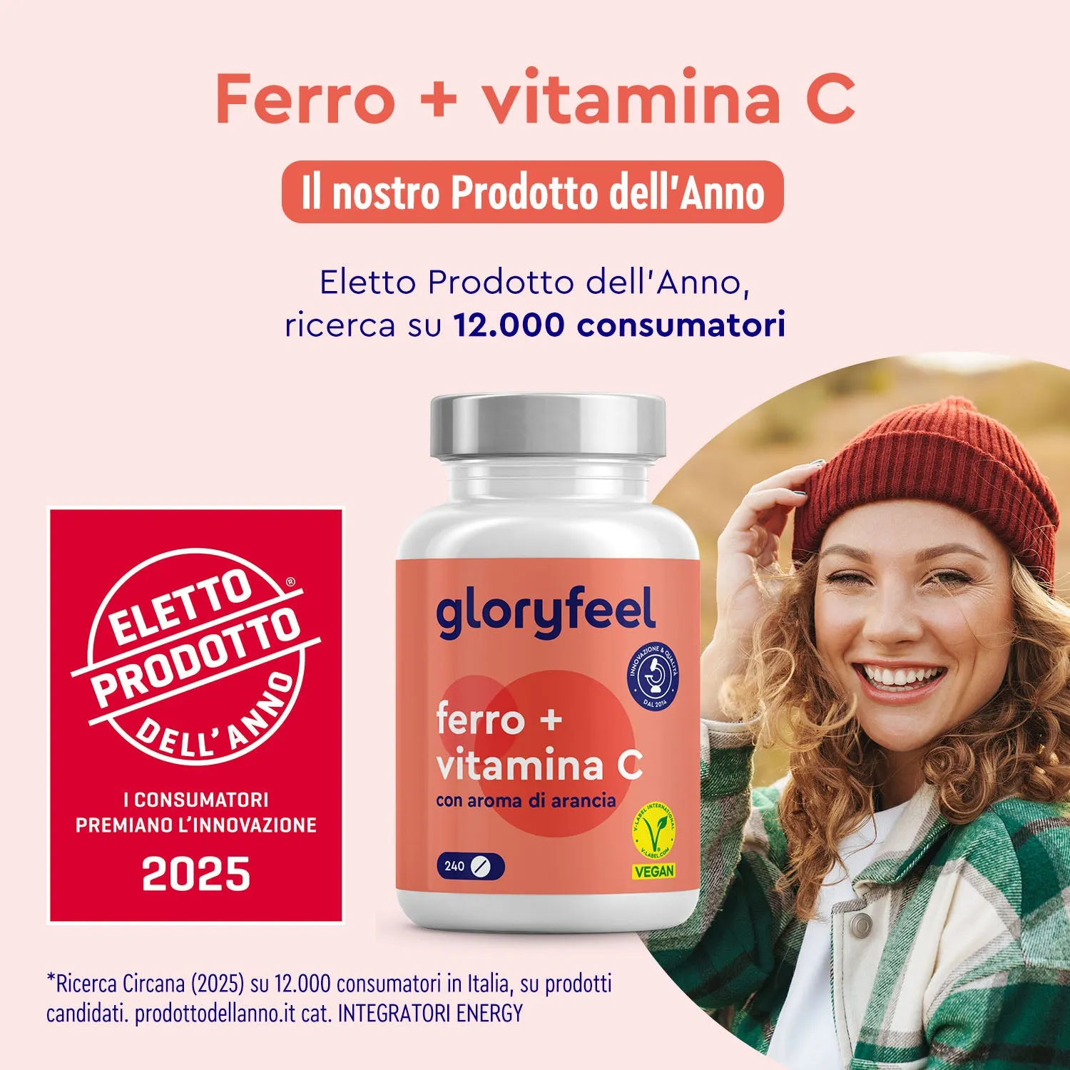 gloryfeel Ferro con Vitamina C integratore 240 compresse arancia