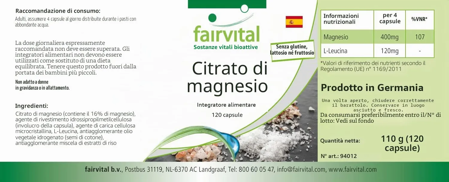 fairvital Magnesio citrato 100 mg 120 capsule vegano