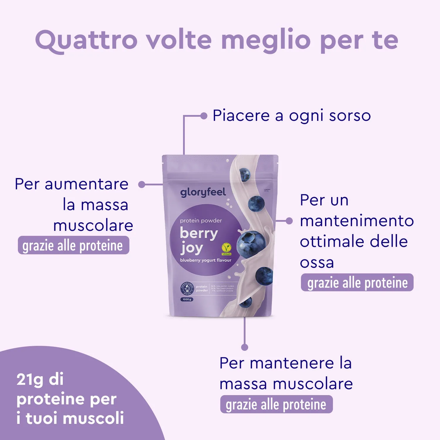 gloryfeel Blueberry Joy Proteine polvere mirtillo