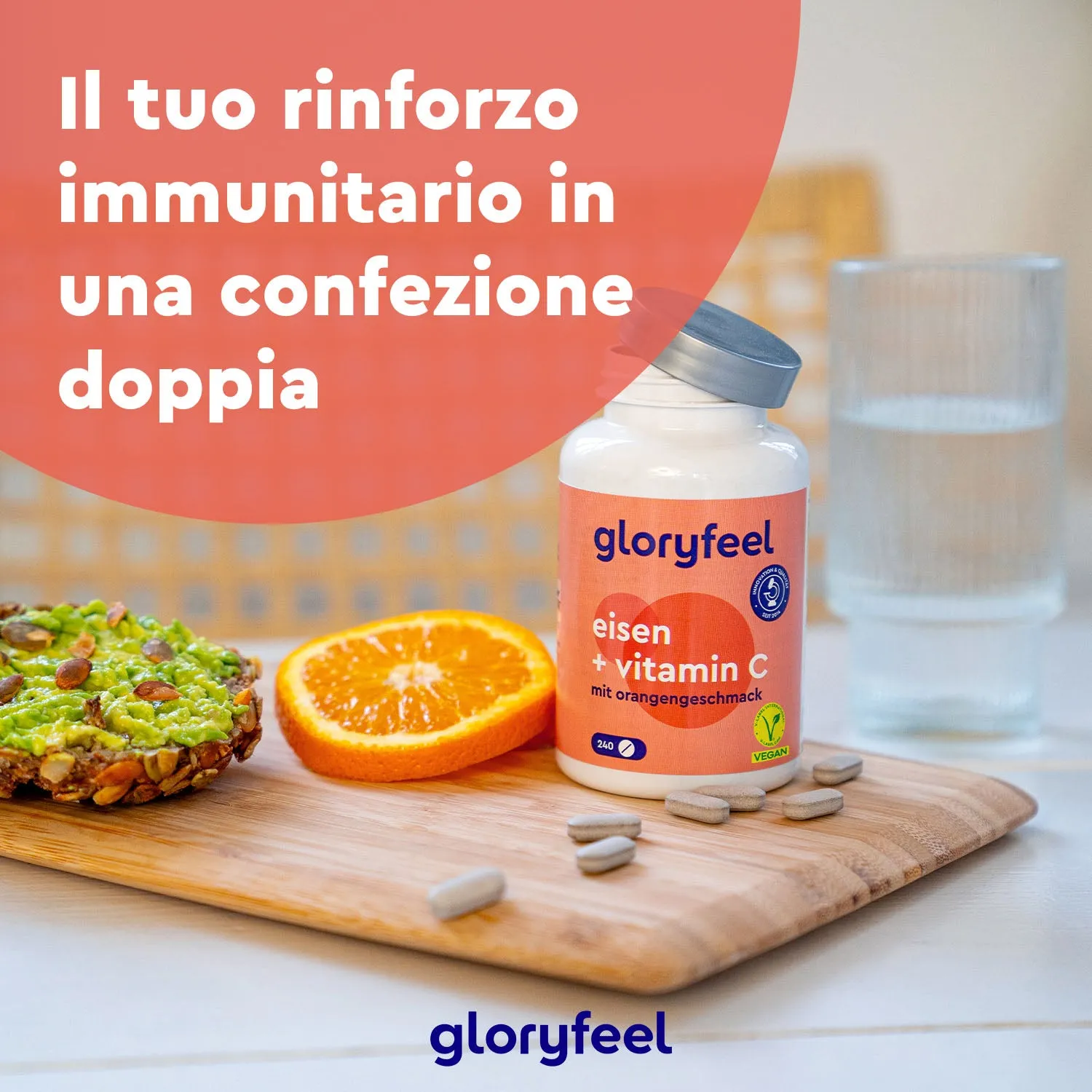 gloryfeel Ferro con Vitamina C integratore 240 compresse arancia