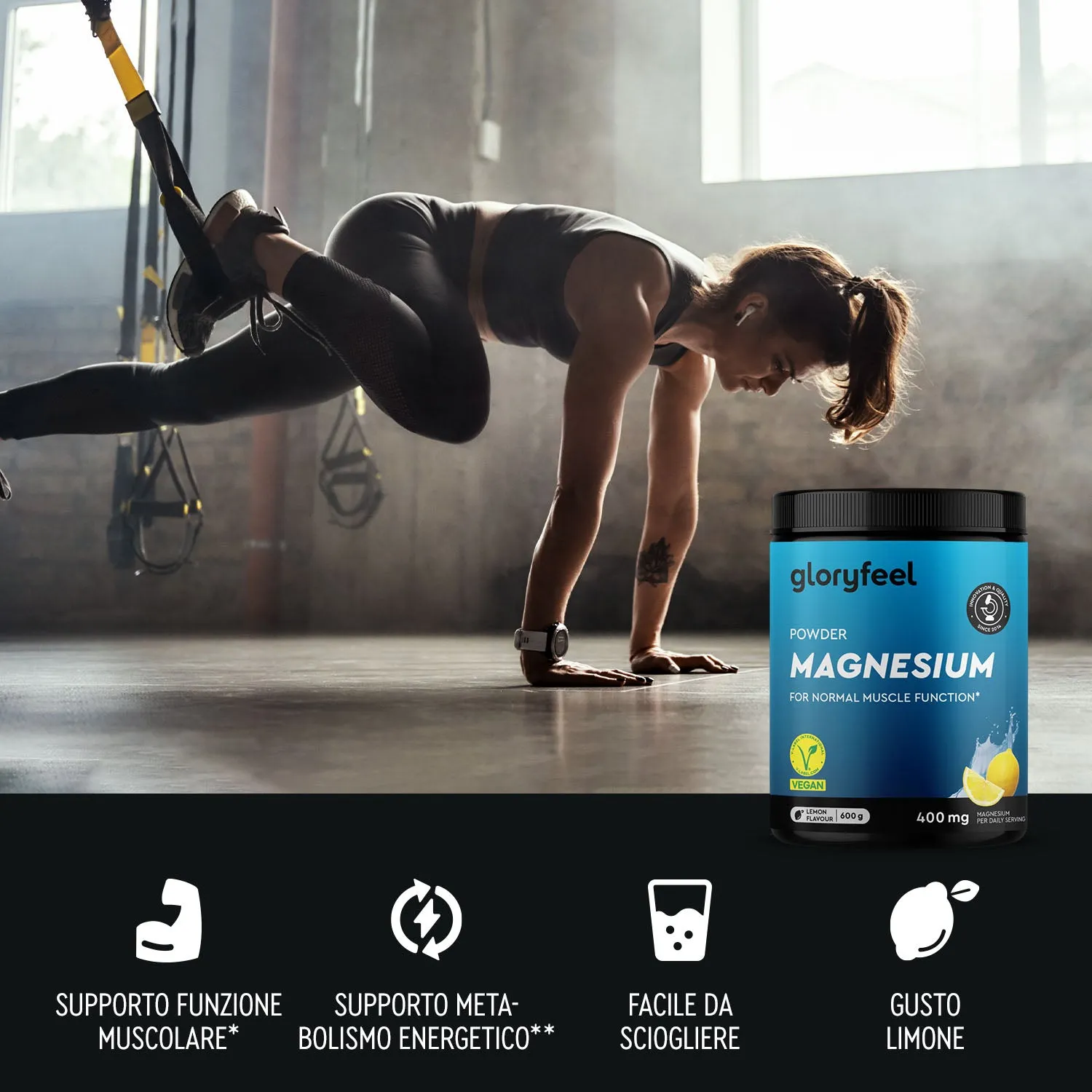 gloryfeel Magnesio polvere gusto limone bisglicinato malato