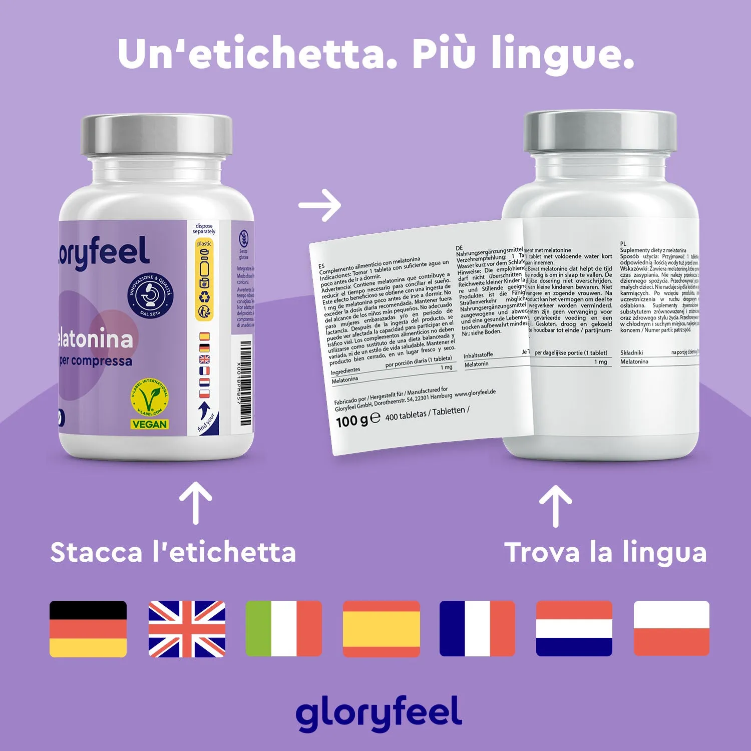 Gloryfeel Melatonina 1 mg compresse 400 pezzi vegan