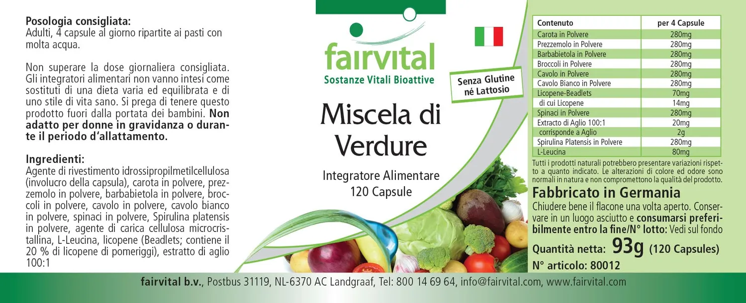 fairvital Verdure Pur integratore 120 capsule 10 verdure vegan