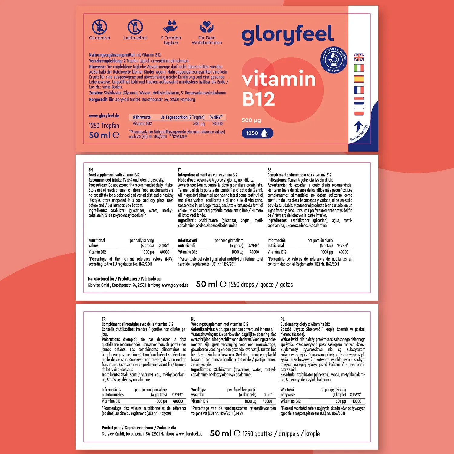 gloryfeel Vitamina B12 gocce vegane senza alcol