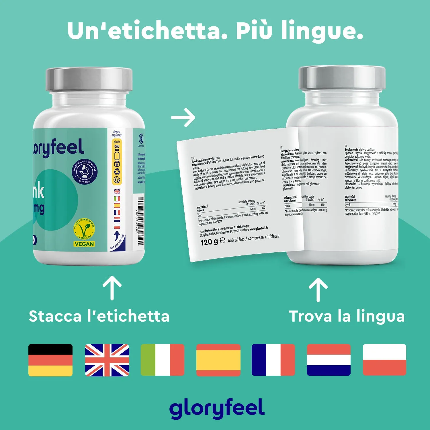 Gloryfeel Zinco 15mg compresse 400 compresse vegane