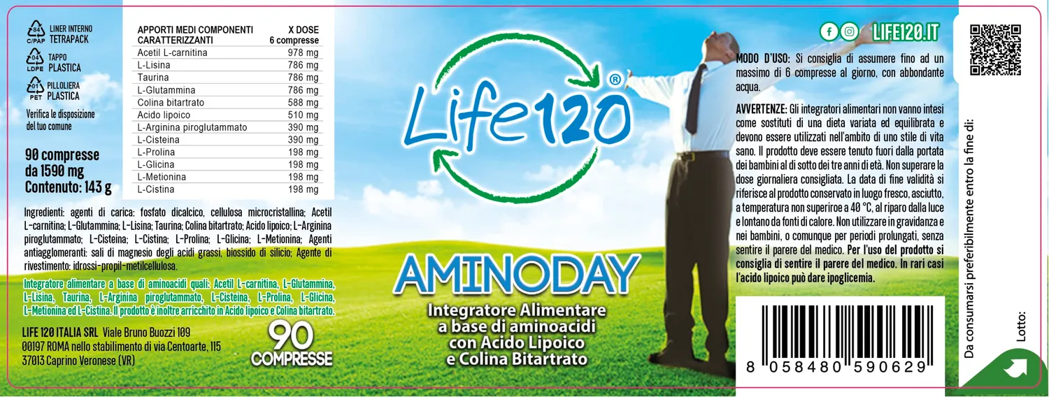 Life120 Aminoday aminoacidi compresse 90pz acido lipoico