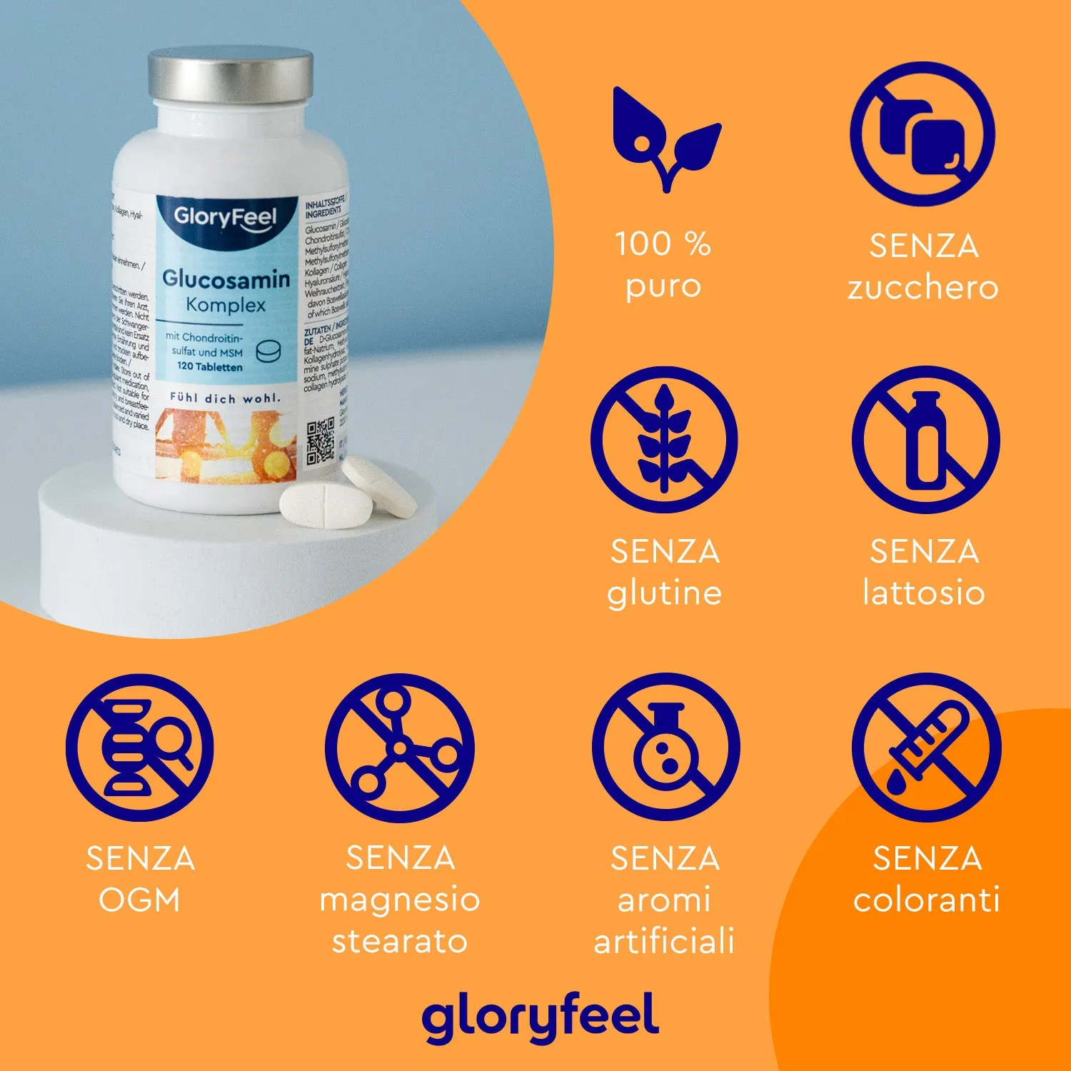 gloryfeel Glucosamina Condroitina MSM D3 integratore 120 compresse articolazioni