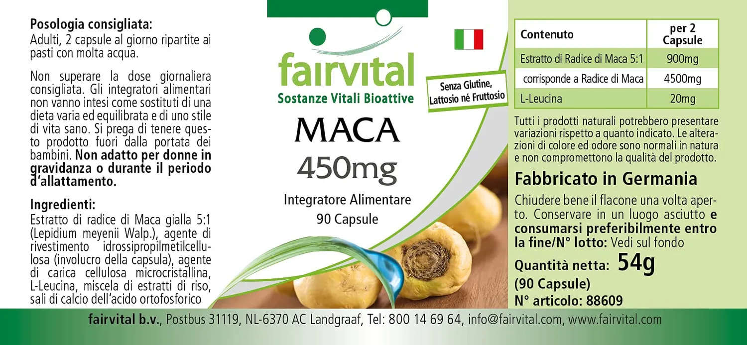 Fairvital Maca 450 mg capsule 90 vegane estratto concentrato