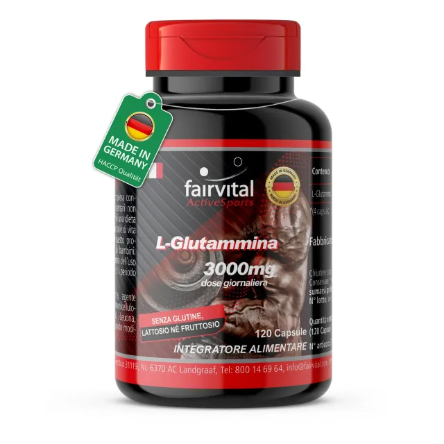 Fairvital L-Glutammina 3000 mg capsule 120 alto dosaggio vegano
