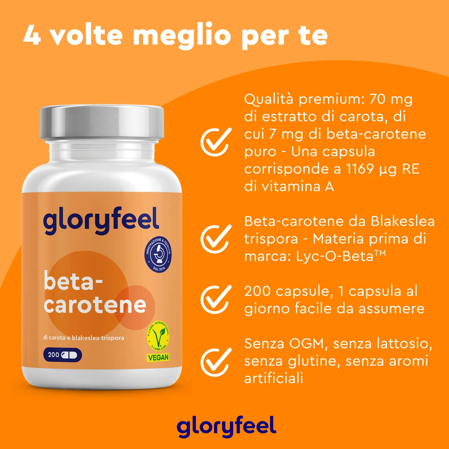 Gloryfeel Beta Carotene capsule estratti vegetali pelle capelli