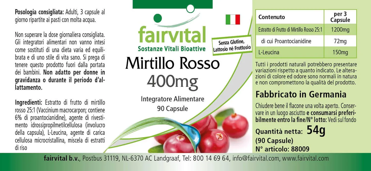 Fairvital Mirtillo Rosso capsule 90 pz 400 mg cranberry