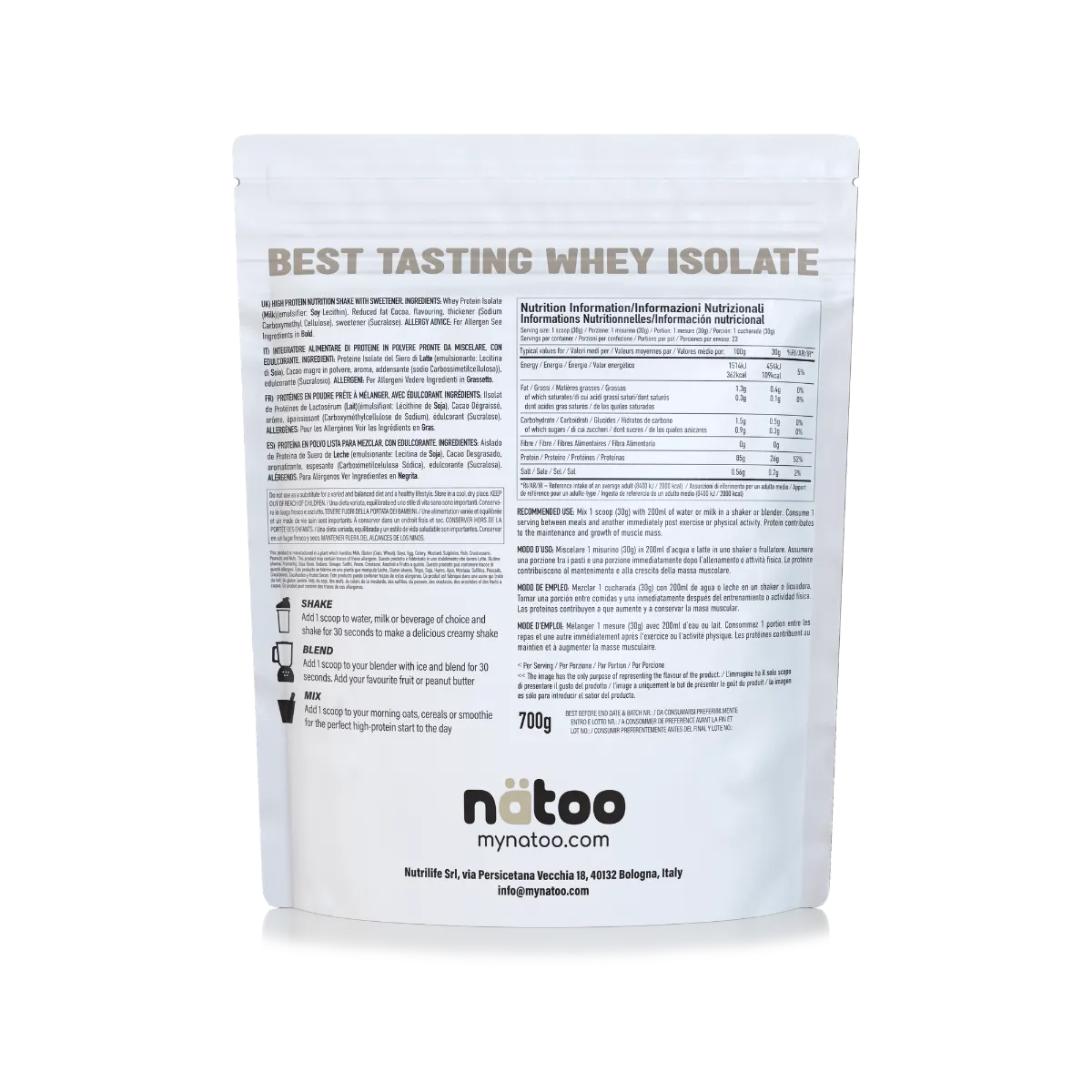 Natoo Performance Isolate Zero proteine 700g chocolate cream isolate
