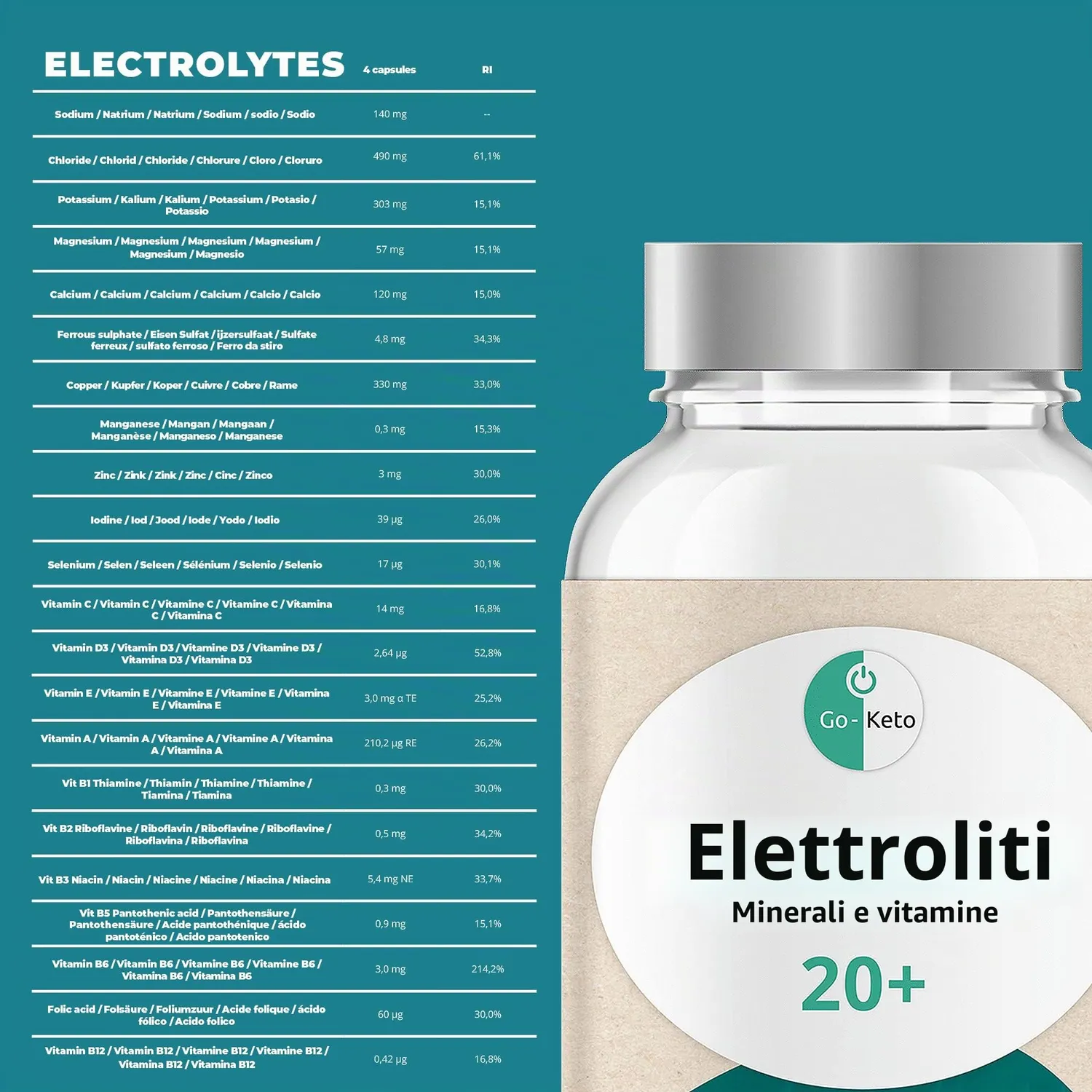 Go-Keto Electrolyte Mix integratore 180 capsule keto vitamine