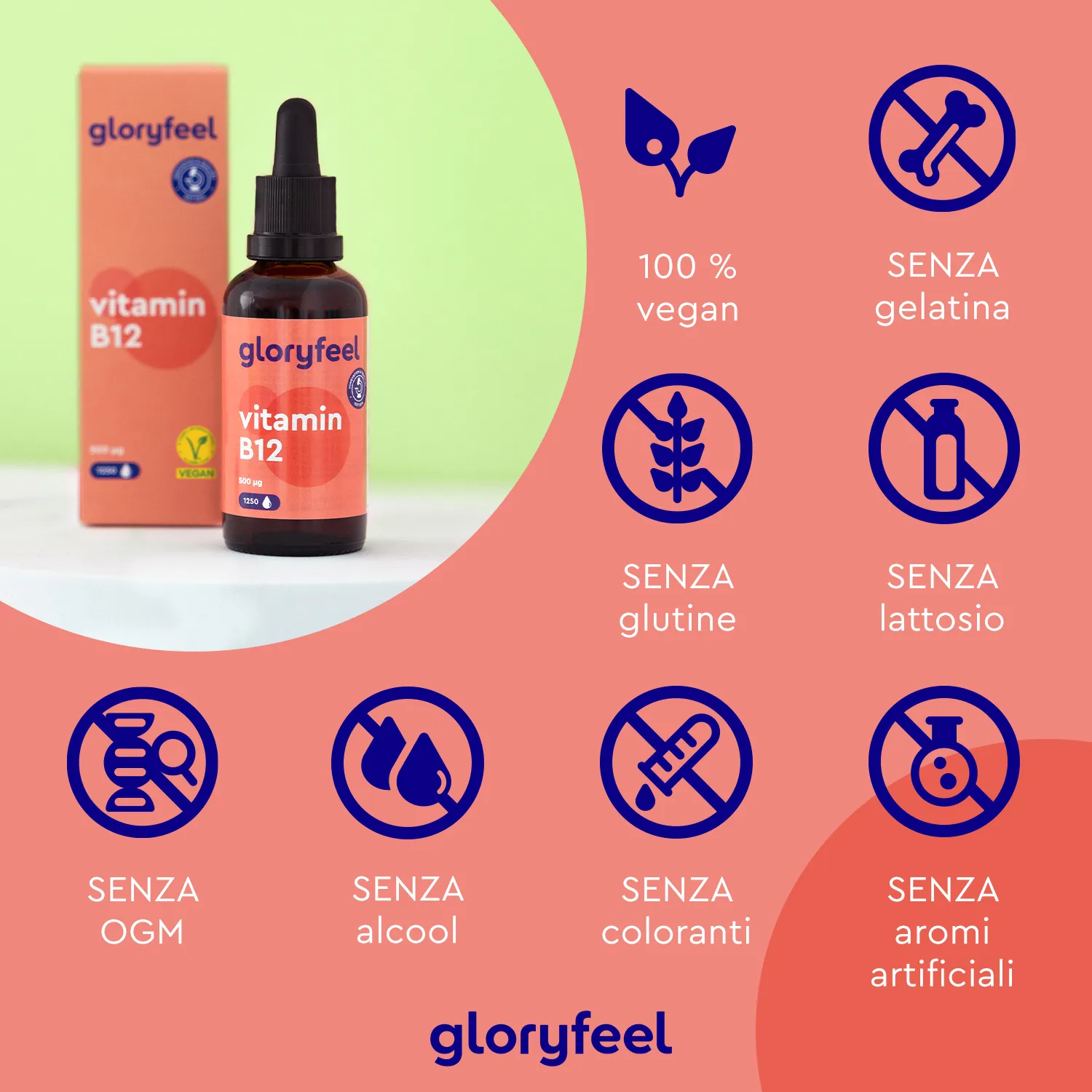 gloryfeel Vitamina B12 gocce vegane senza alcol