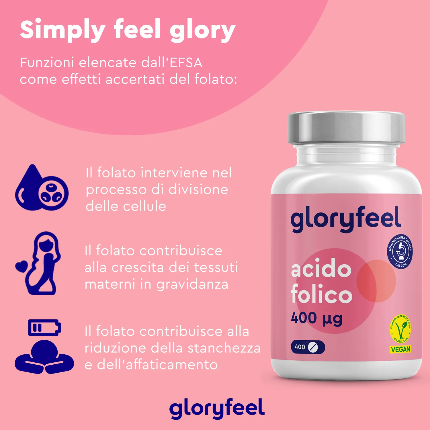 gloryfeel Acido Folico integratore 400 compresse vitamina B9