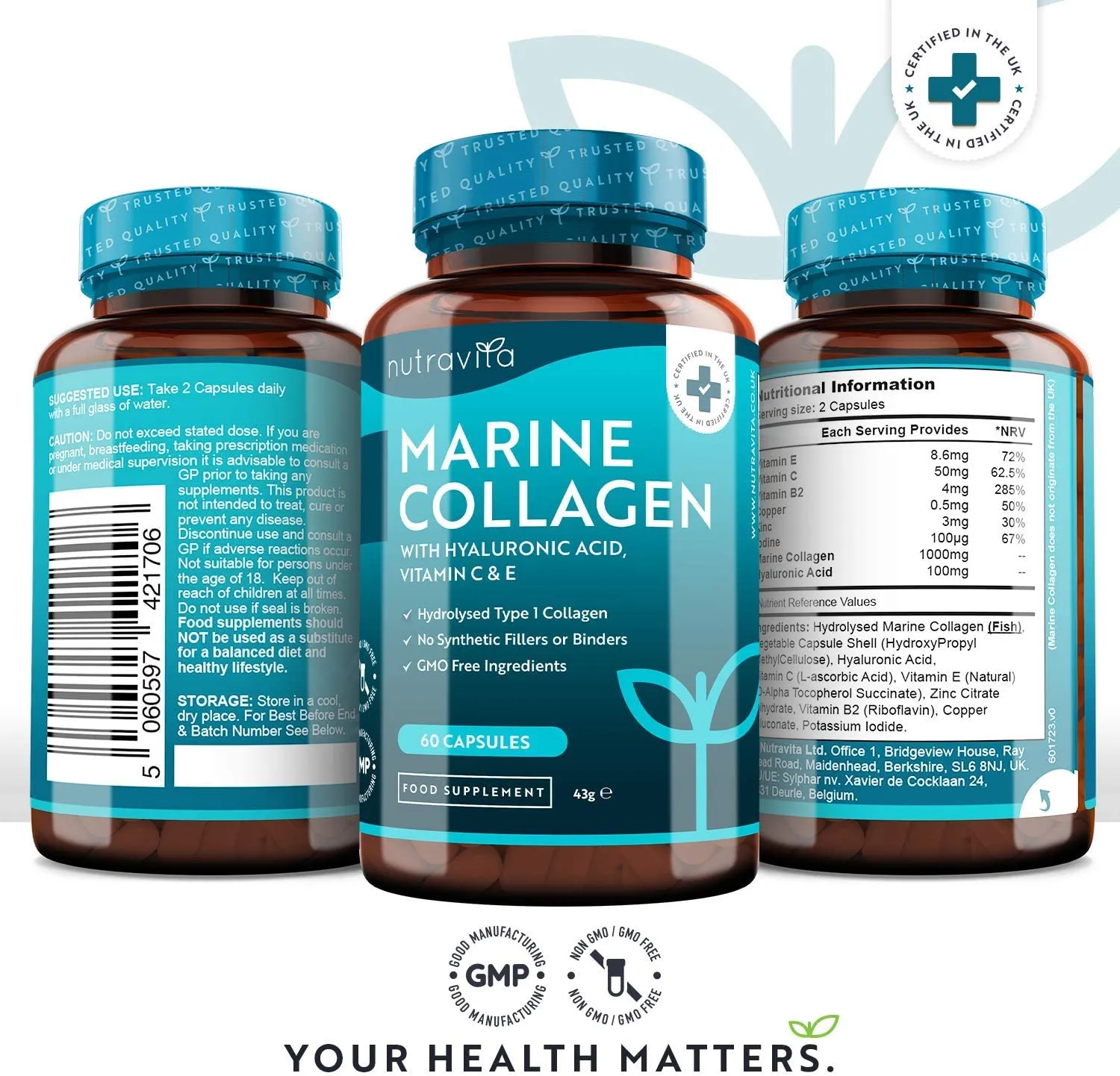 Nutravita Collagene Marino 1000mg 60 Capsule Acido Ialuronico