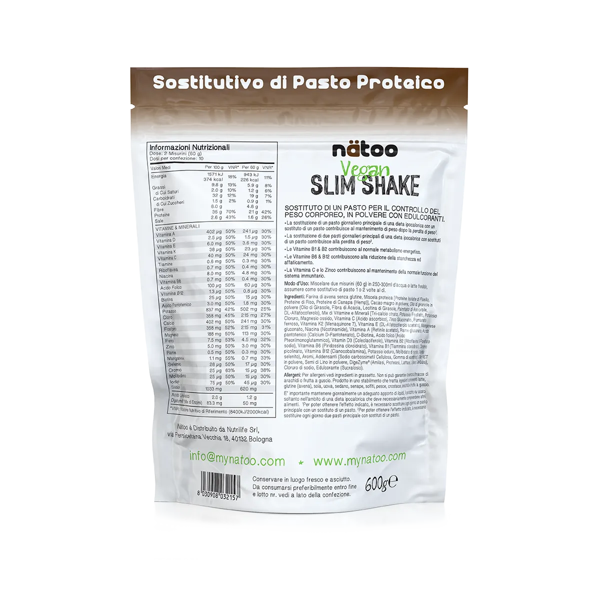 Natoo Slim Shake pasto sostitutivo 600 g gusto Cioccolato