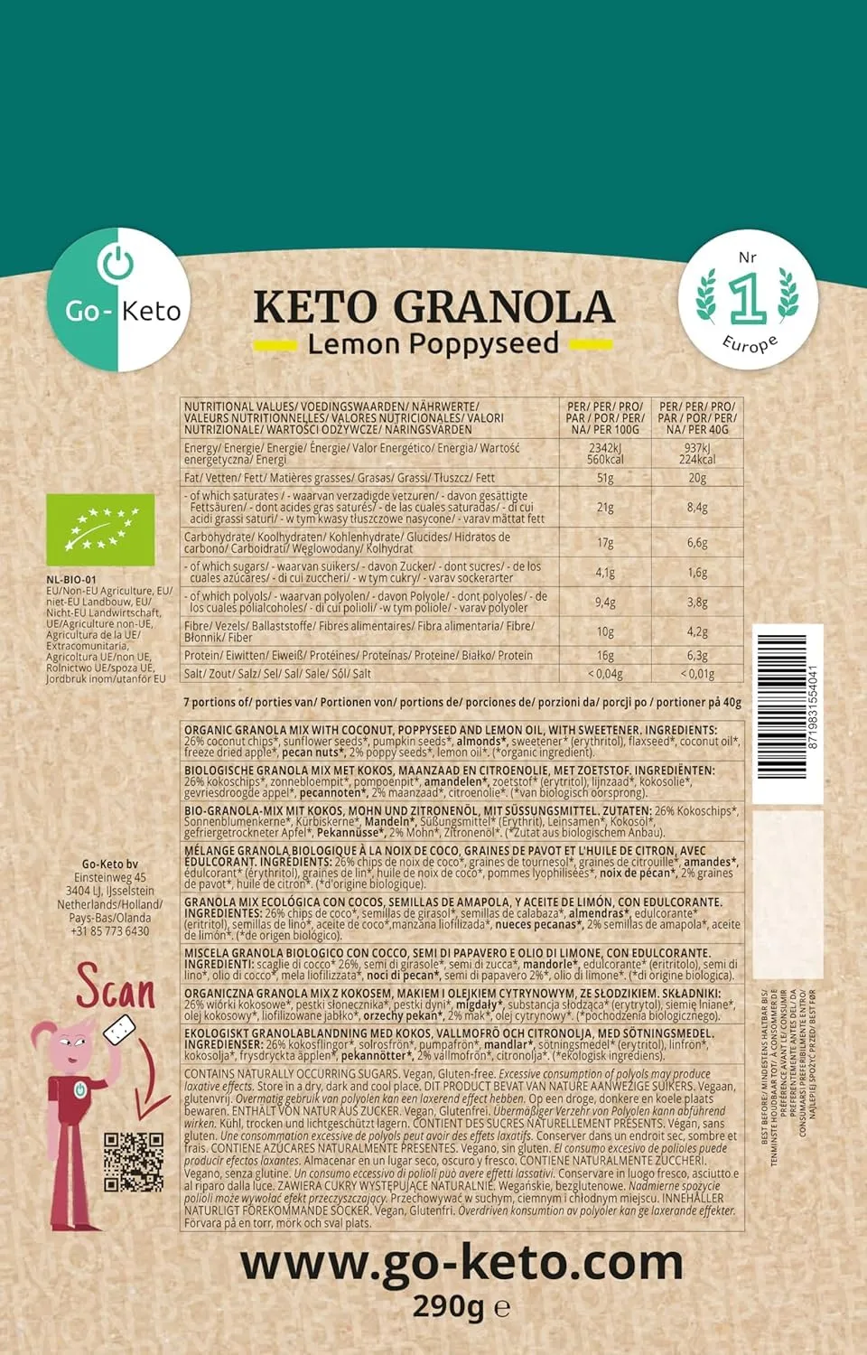 Go-Keto BIO Keto Granola Lemon Poppyseed 290g Low Carb