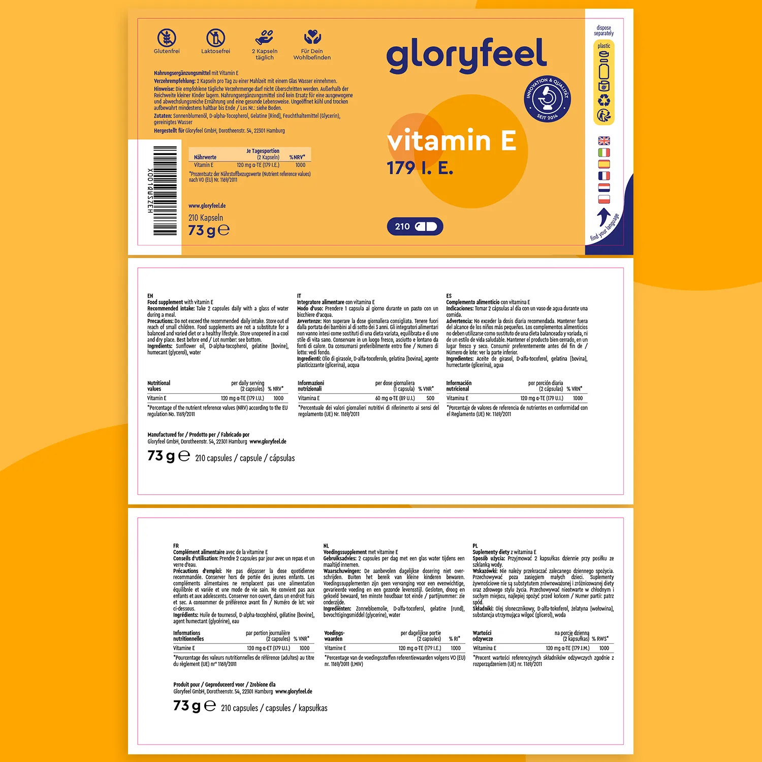 gloryfeel Vitamina E softgel capsule vitamina pura