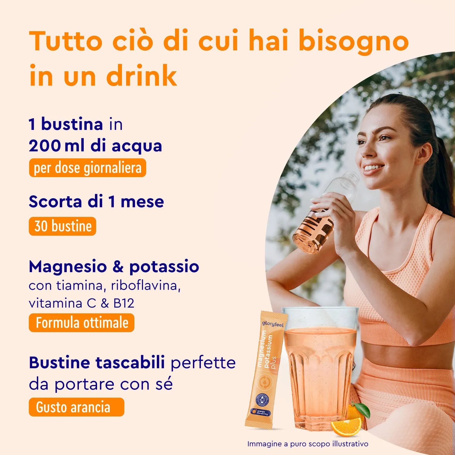 gloryfeel Magnesio Potassio bustine gusto arancia