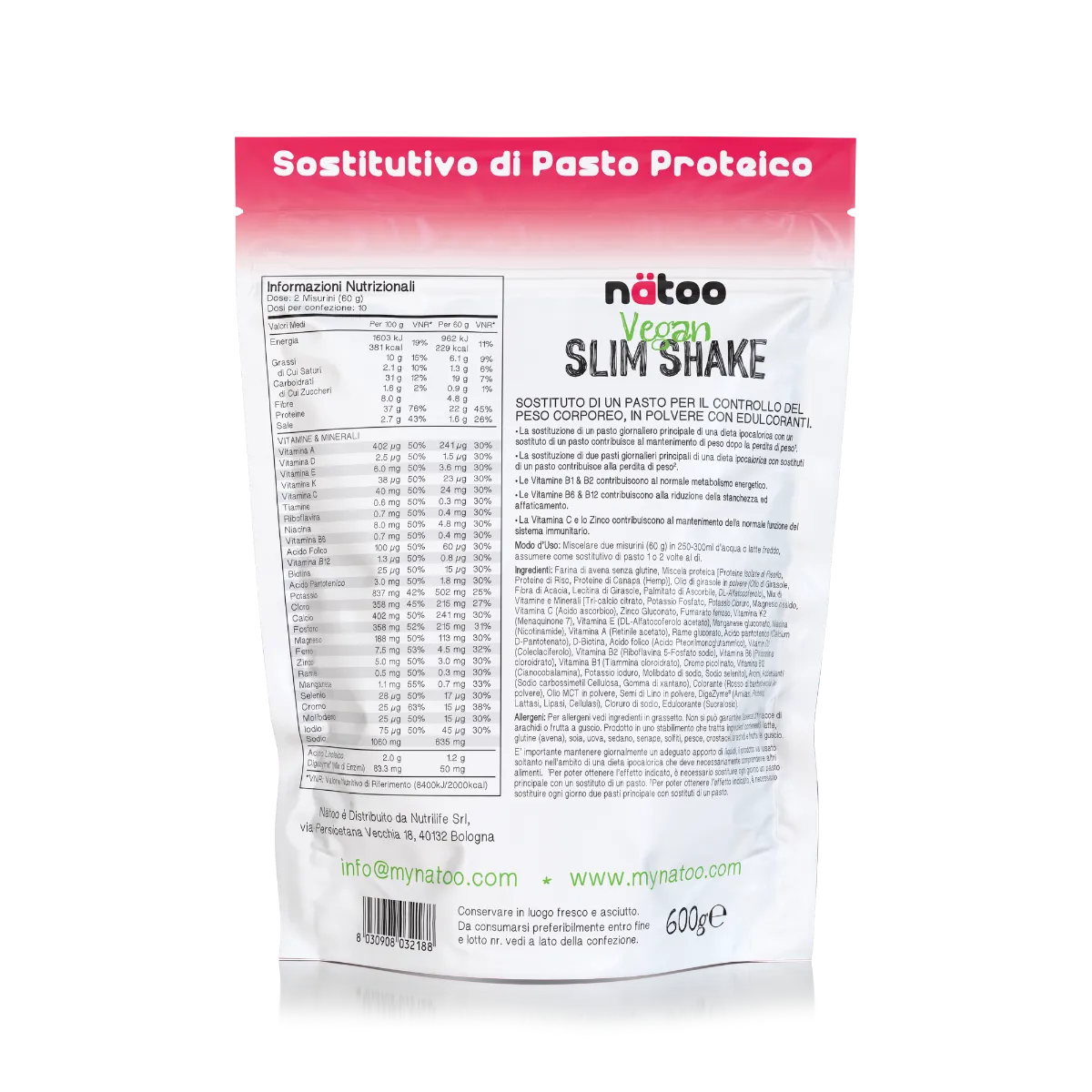 Natoo Slim Shake pasto sostitutivo 600 g gusto Cioccolato