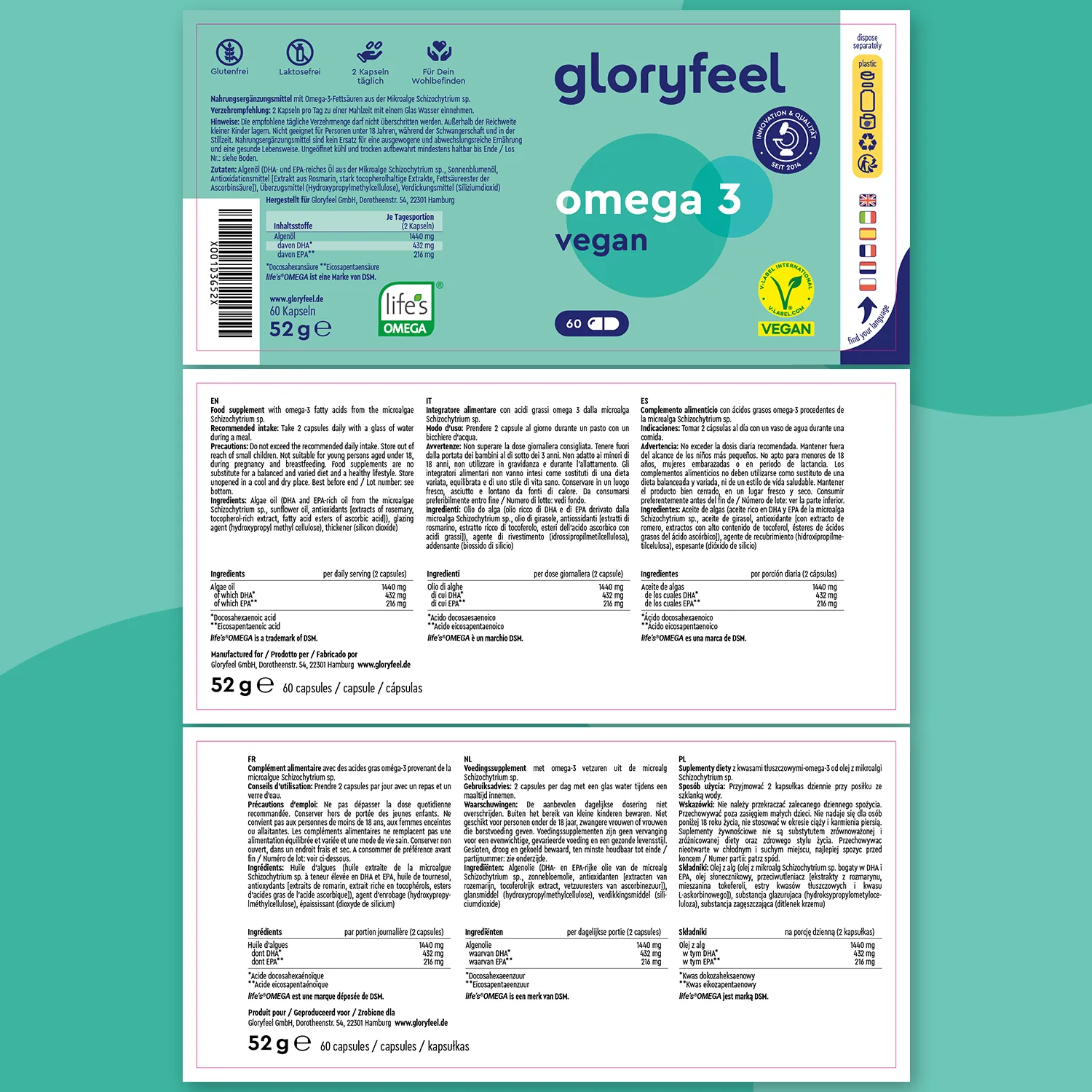 gloryfeel Omega 3 Vegan capsule 60 softgel EPA DHA