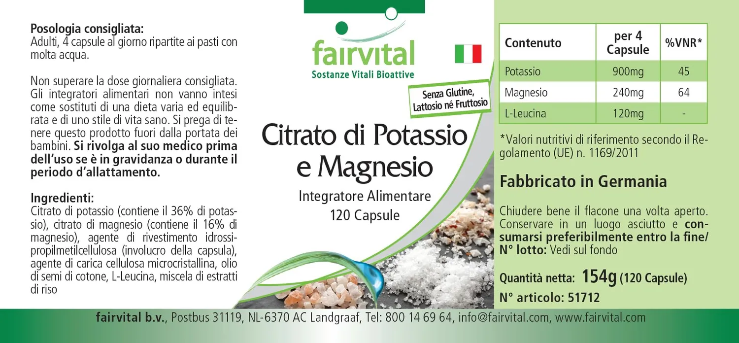 Fairvital Citrato Potassio Magnesio 120 capsule vegane