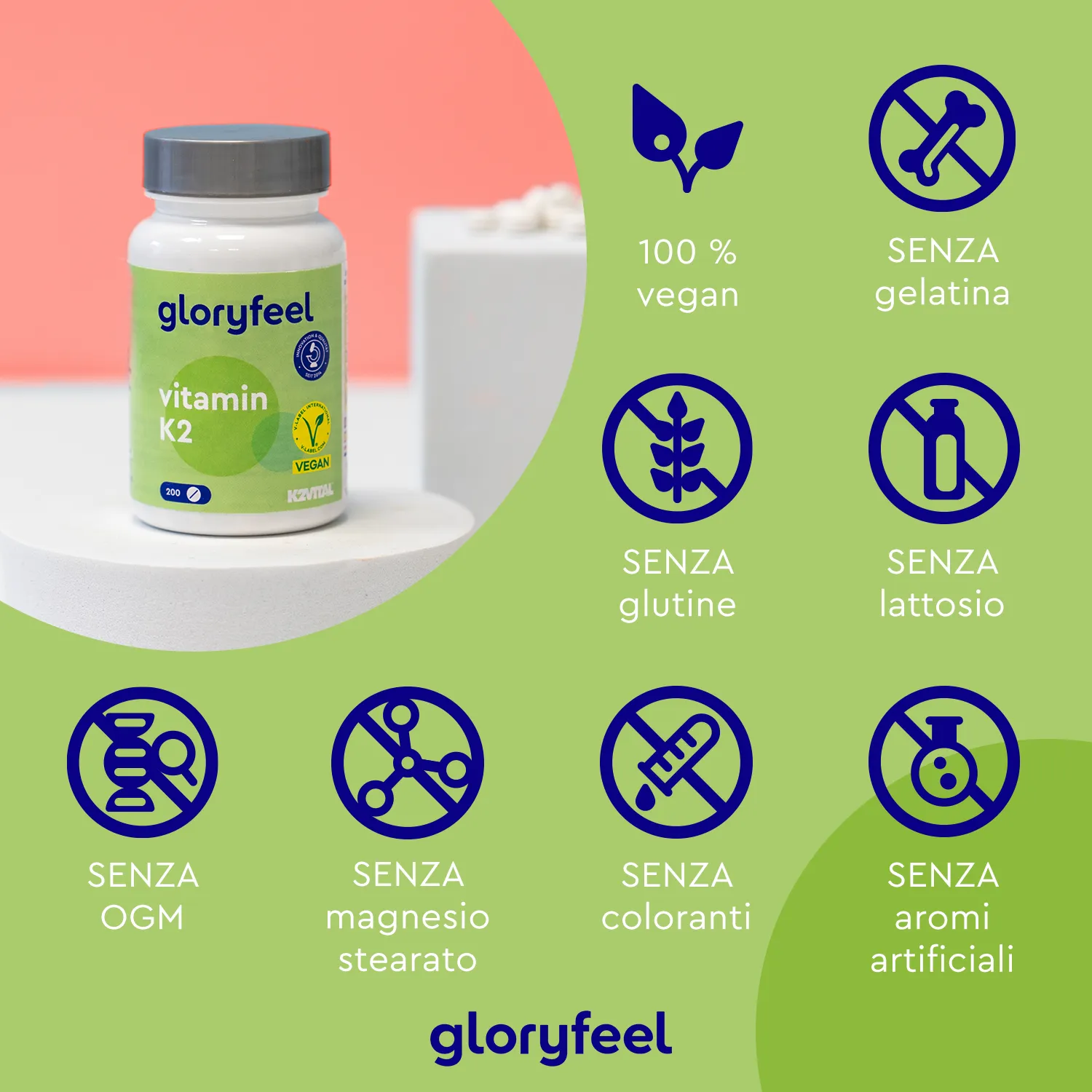 gloryfeel Vitamina K2 Integratore Compresse Vegan Ossa