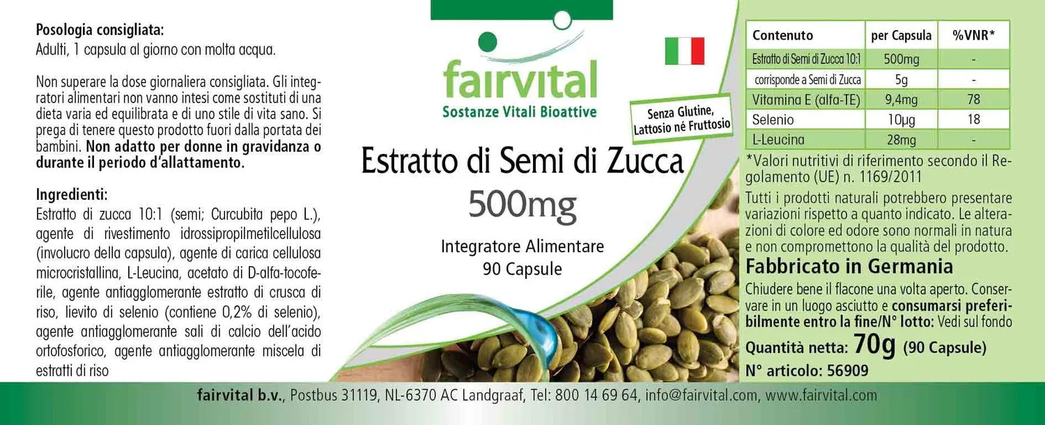 fairvital Estratto Semi di Zucca 500 mg capsule 90 con selenio