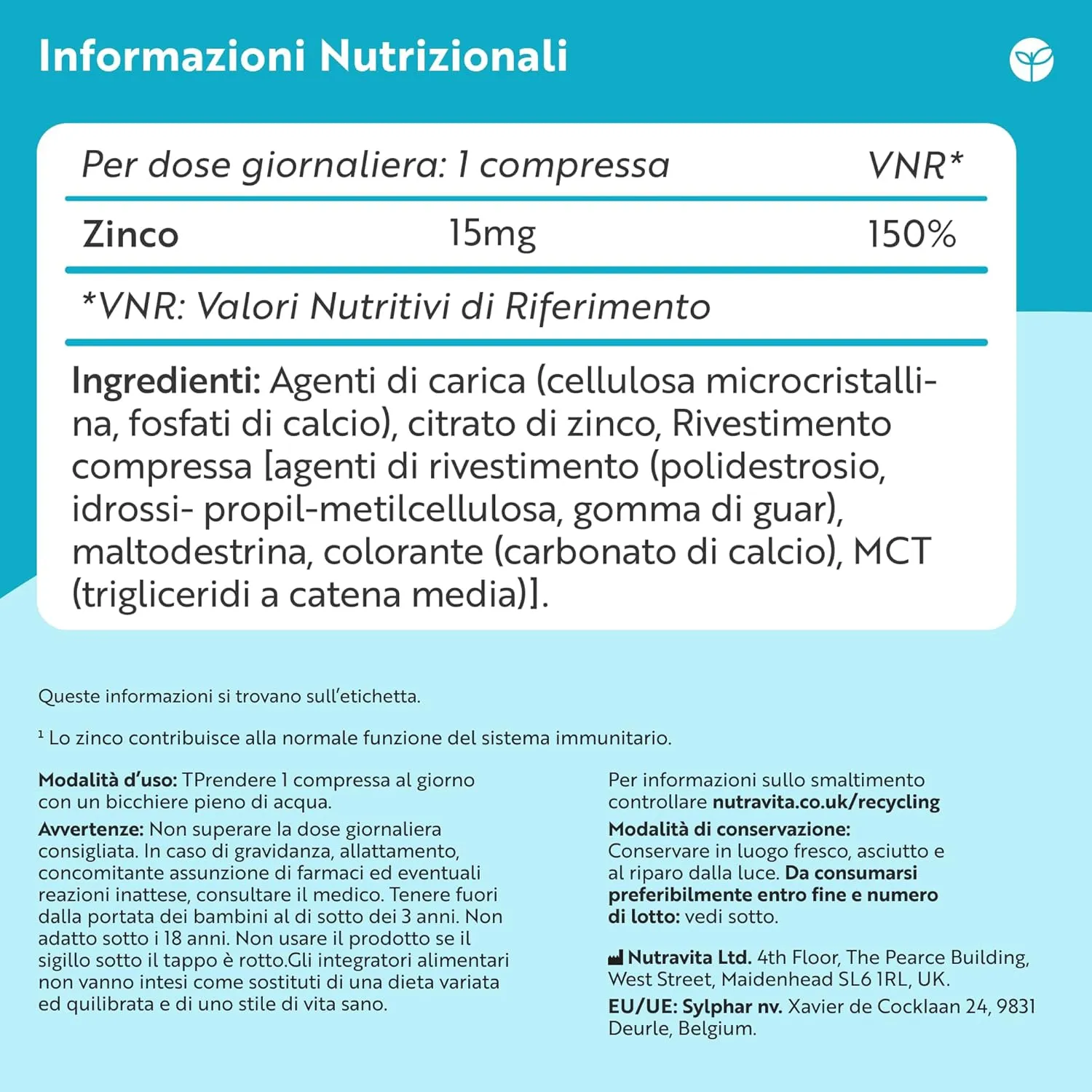 Nutravita Zinco 15mg 400 compresse vegane immunitarie
