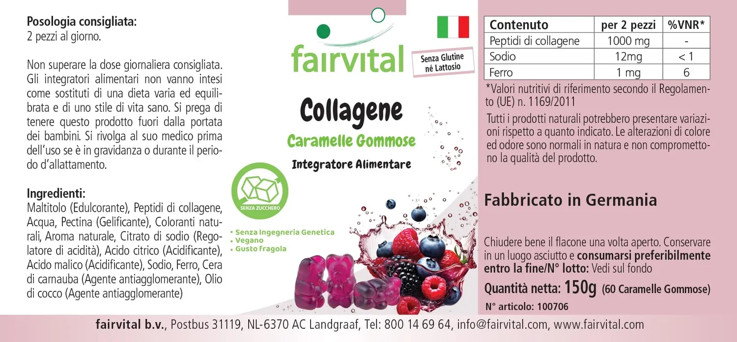 Fairvital Collagene caramelle gommose 60 pezzi fragola