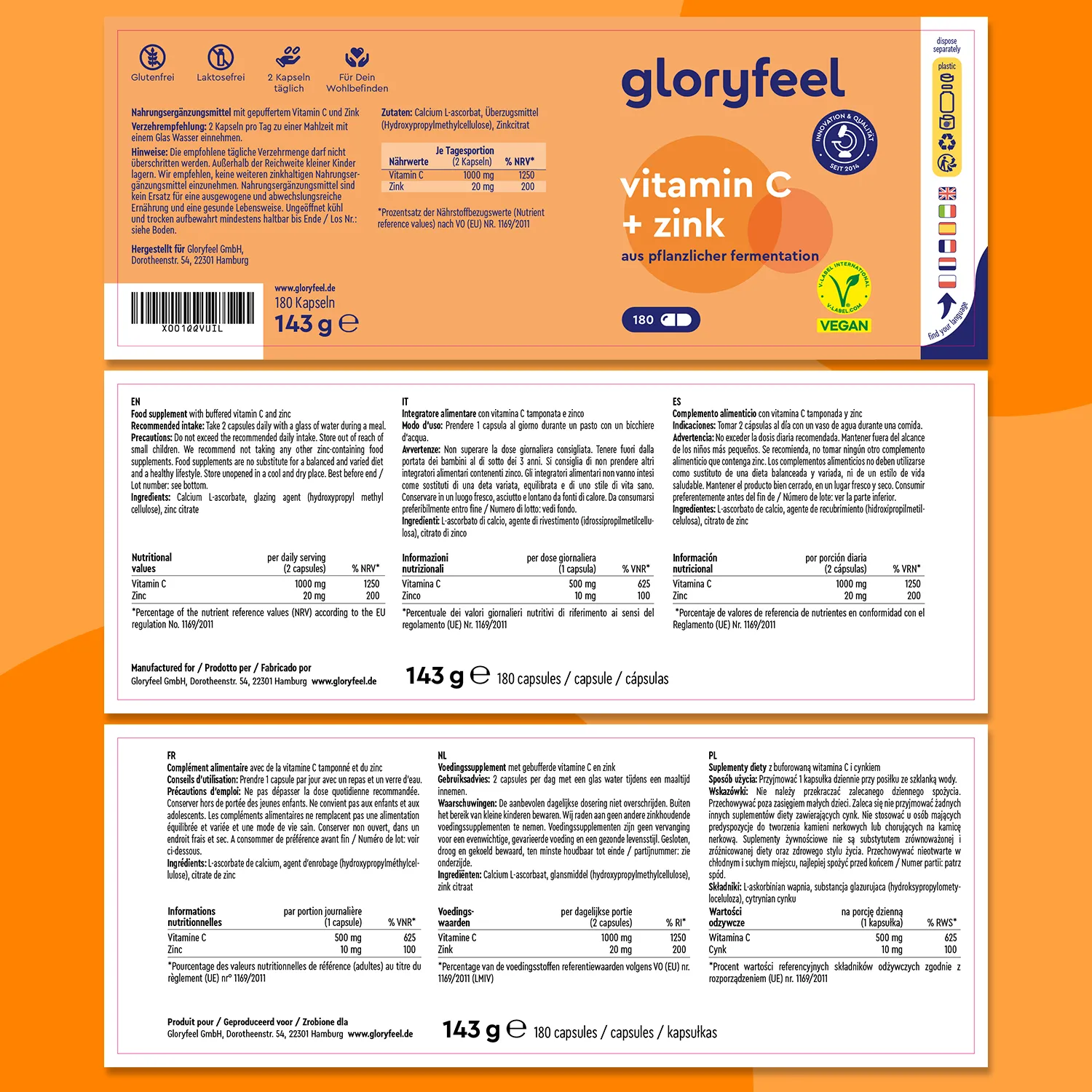 gloryfeel Vitamina C e Zinco capsule 180 cps
