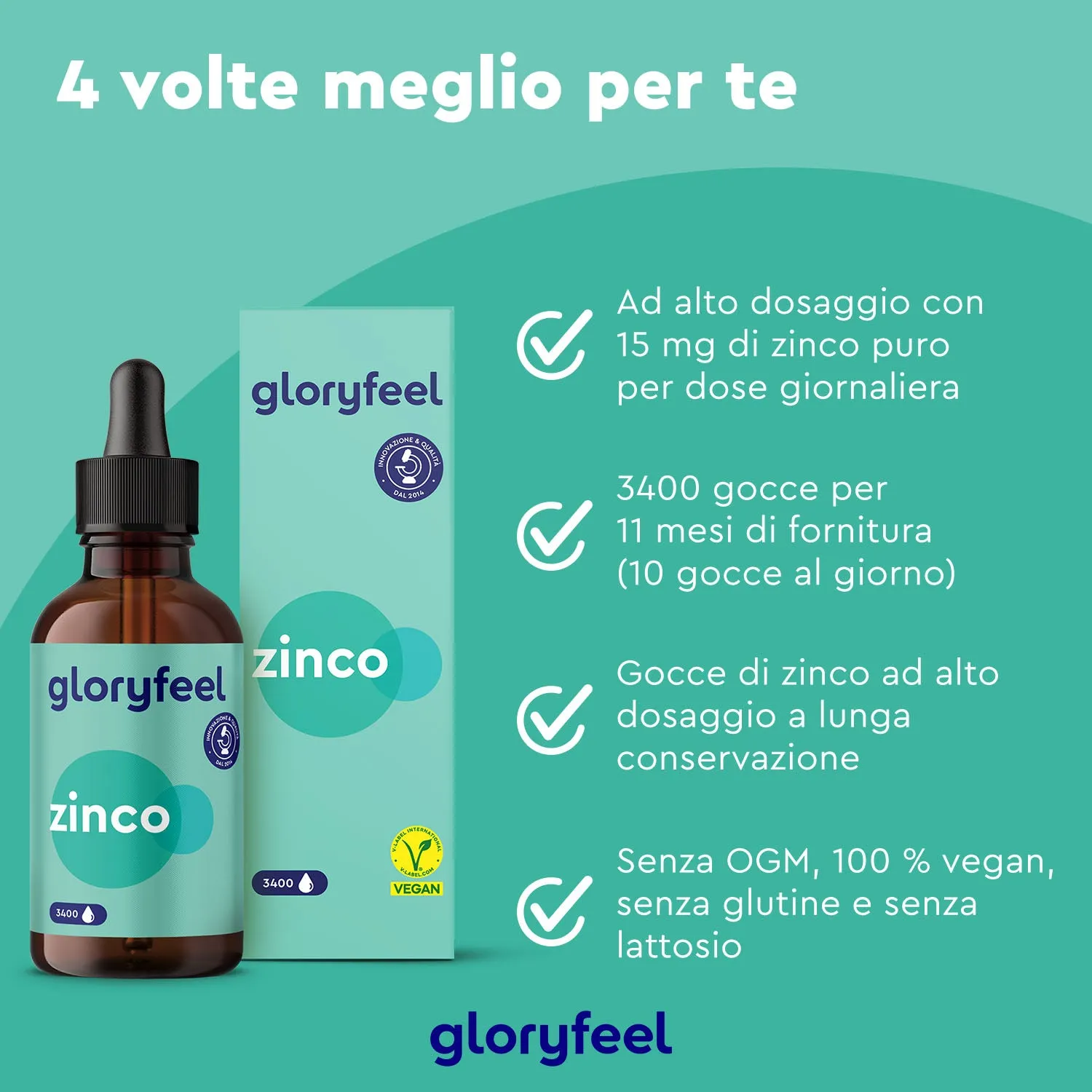 gloryfeel Zinco in Gocce minerali vegano