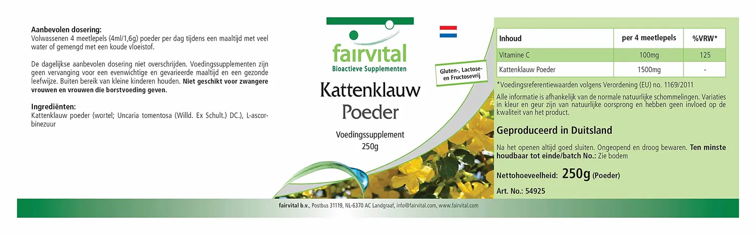 Fairvital Unghia di Gatto 1500mg polvere 250g con vitamina C