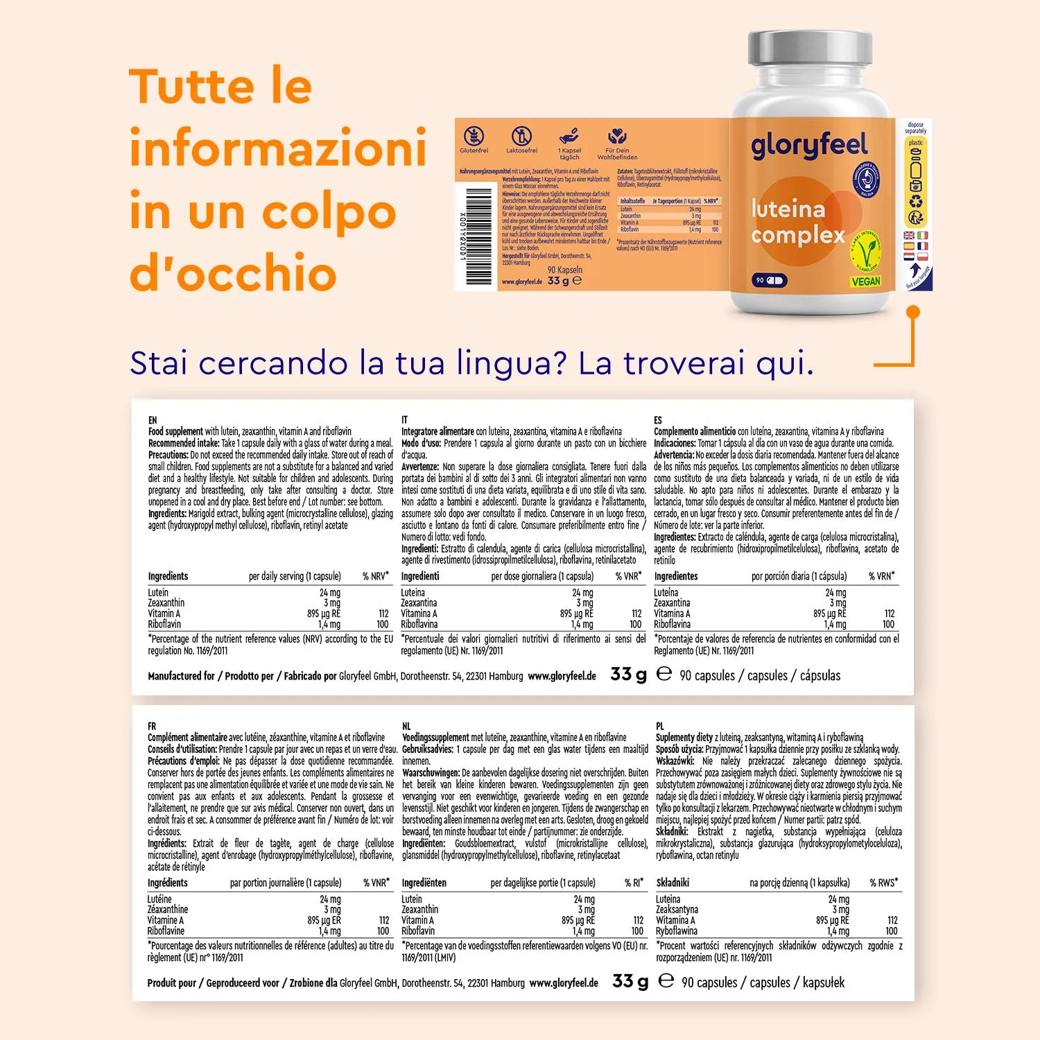 gloryfeel Luteina Capsule con Zeaxantina vegane