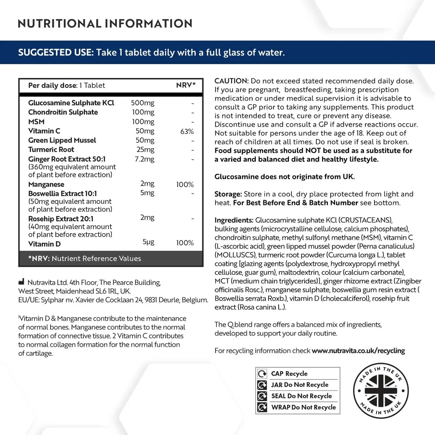 Nutravita Glucosamina Condroitina integratore 180 compresse MSM